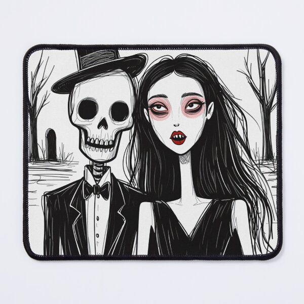 Item preview,  Fancy dapper Skeleton man and Vampire girl cool horror art designed and sold by Vintage Designs +.
