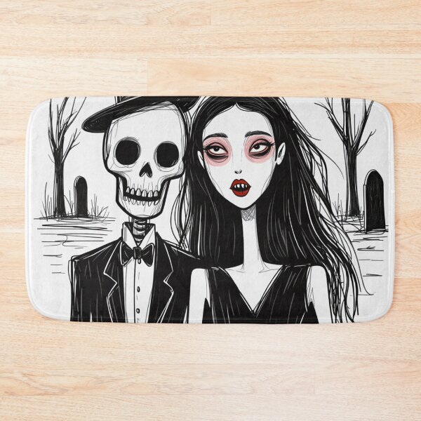 Item preview,  Fancy dapper Skeleton man and Vampire girl cool horror art designed and sold by Vintage Designs +.