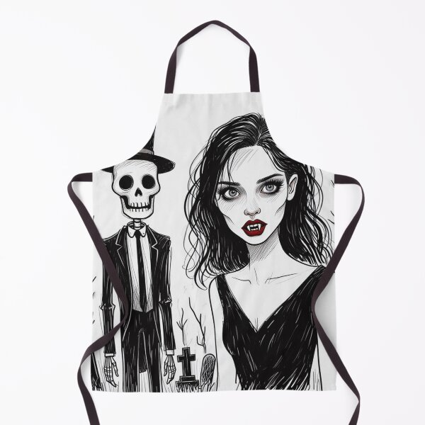 Item preview,  Fancy dapper Skeleton man and Vampire girl cool horror art designed and sold by Vintage Designs +.