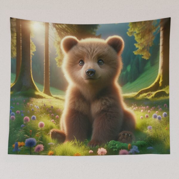 Item preview, Cute Brown Bear Among Flowers designed and sold by Synthetic Soul.