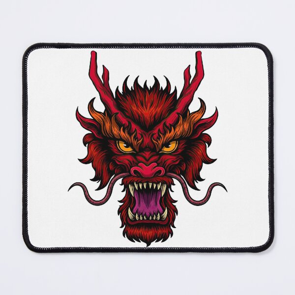 Item preview, Fierce Red Dragon Head Illustration with Flames and Fangs designed and sold by ArtfulWeave.