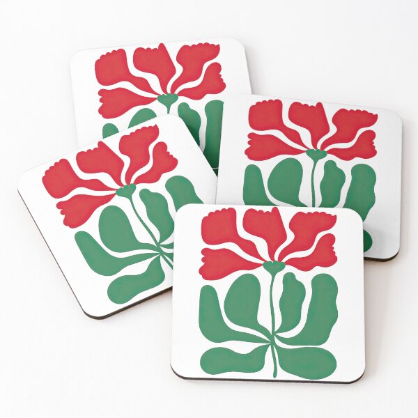 Item preview, Abstract Red Poppy Flower with Organic Green Leaves designed and sold by ArtfulWeave.
