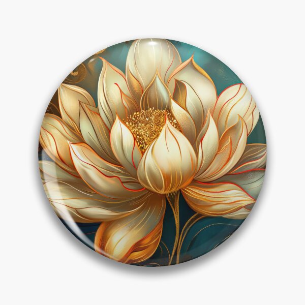 Item preview, Nouveau Lotus Floral Art – Beige Blossoms on Teal Background designed and sold by MargaretWiktor.