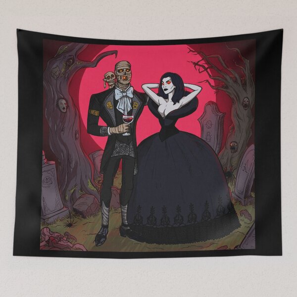 Item preview, Fancy dapper Undead Mummy man and Vampire girl cool horror art designed and sold by Vintage Designs +.