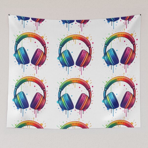 Item preview, Colorful Headphones Graffiti Style Music Art designed and sold by ArtfulWeave.