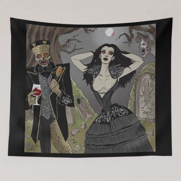 Item preview, Fancy dapper Undead Mummy man and Vampire girl cool horror art designed and sold by Vintage Designs +.