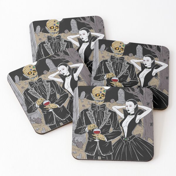 Item preview, Fancy dapper Undead Mummy man and Vampire girl cool horror art designed and sold by Vintage Designs +.