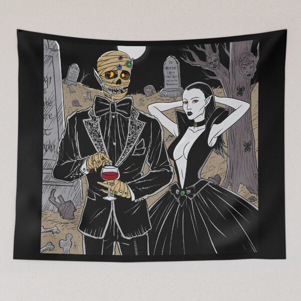 Item preview, Fancy dapper Undead Mummy man and Vampire girl cool horror art designed and sold by Vintage Designs +.