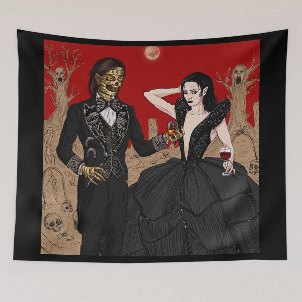 Item preview, Fancy dapper Undead Mummy man and Vampire girl cool horror art designed and sold by Vintage Designs +.