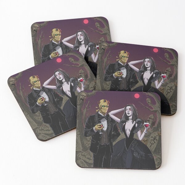 Item preview, Fancy dapper Undead Mummy man and Vampire girl cool horror art designed and sold by Vintage Designs +.