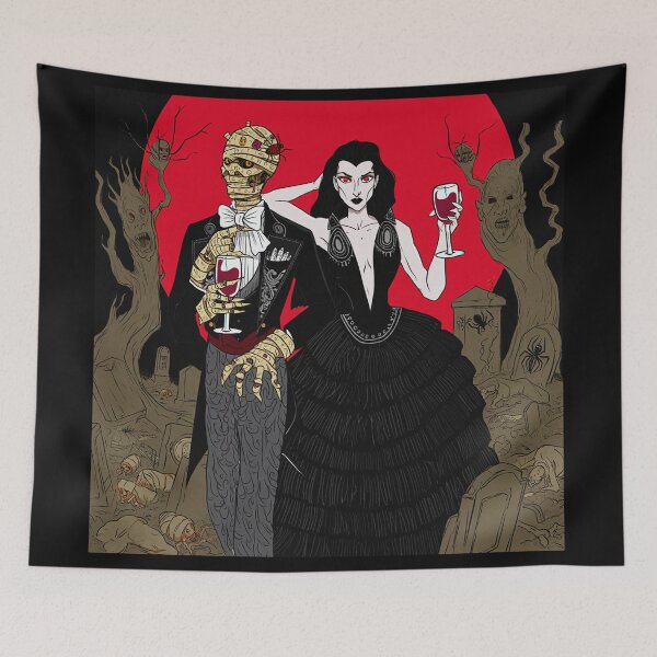 Item preview, Fancy dapper Undead Mummy man and Vampire girl cool horror art designed and sold by Vintage Designs +.