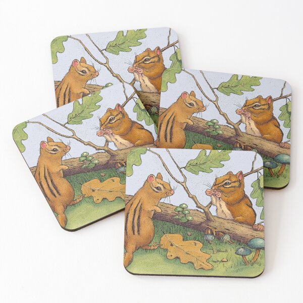Item preview, Two CHIPMUNKS with Oak Leaves and Acorns, Original Drawing designed and sold by JoyfulWhimsy.