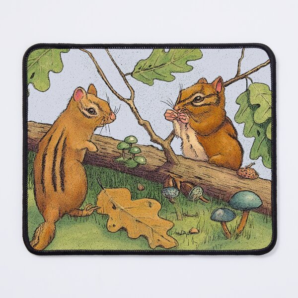 Item preview, Two CHIPMUNKS with Oak Leaves and Acorns, Original Drawing designed and sold by JoyfulWhimsy.