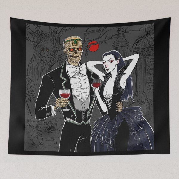 Item preview, Fancy dapper Undead Mummy man and Vampire girl cool horror art designed and sold by Vintage Designs +.