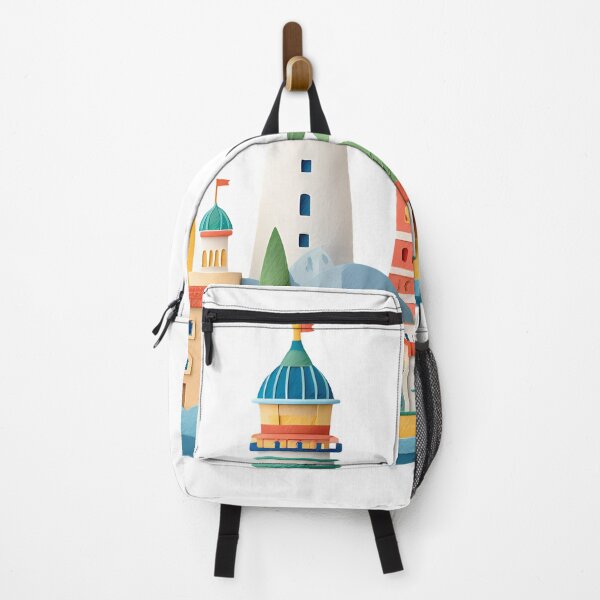 Item preview, Mediterranean Coastal Town with Lighthouse, Palm Trees and Sailing Boat Illustration designed and sold by DesignArtist.ia.