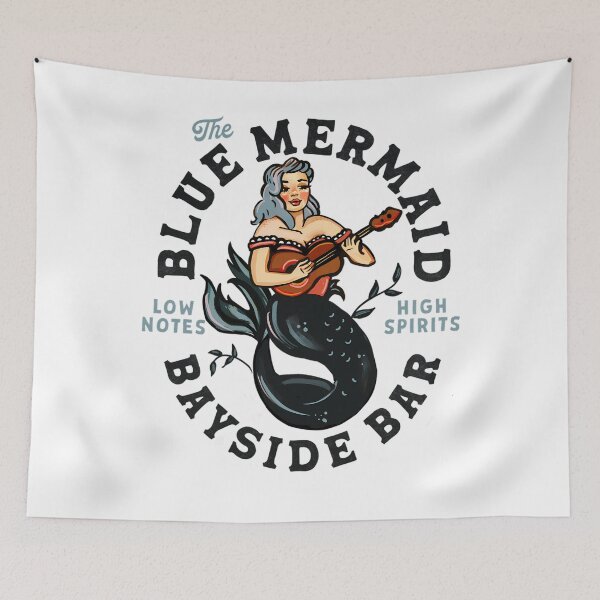 Item preview, 4 The Blue Mermaid Bayside Bar Vintage Pin-Up Girl Playing Guitar Travel Art designed and sold by DavidLaux.