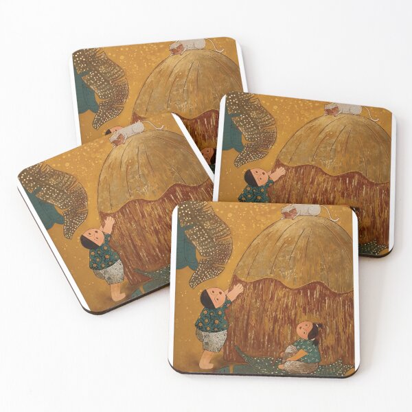 Item preview, 271 Whimsical Hilltop Adventure Children and Cat Under Banana Leaves designed and sold by RoderickStout.