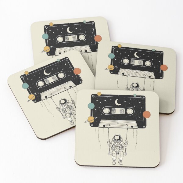 Item preview, An astronaut swings from a giant, cosmic cassette tape adorned with stars and planets. designed and sold by FurRealStudioCo.