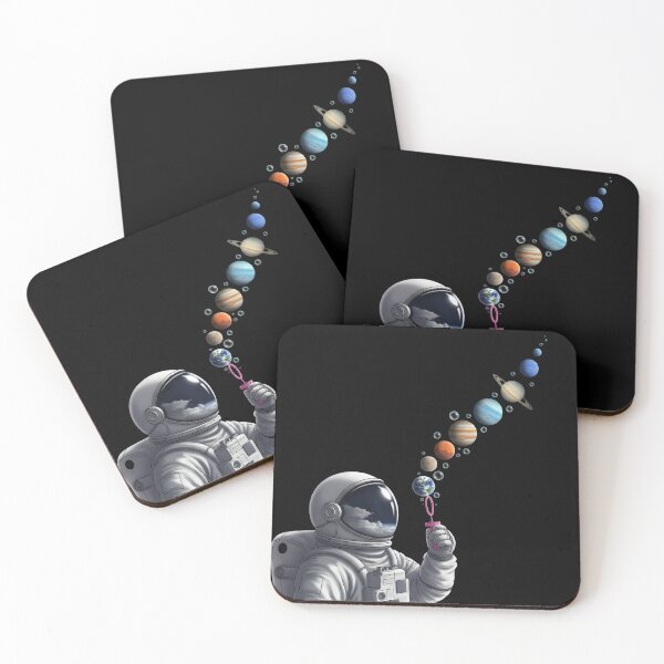 Item preview, An astronaut blows bubbles that become the planets of the solar system against a black background. designed and sold by bluel_evin.
