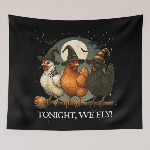 Item preview, Tonight We Fly T-Shirt, Funny Chicken Witches Halloween, Farm Animal Spooky Tee designed and sold by TiaraHans.