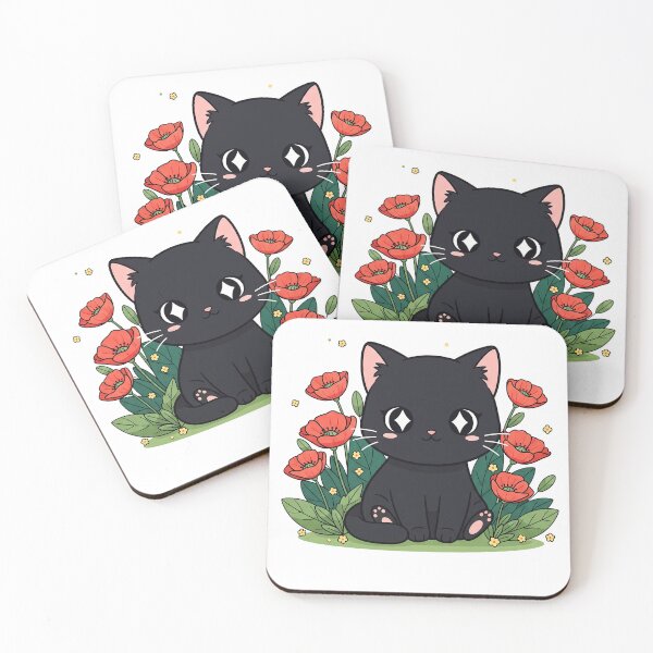 Item preview, Cute Kawaii Black Cat with Flowers Gift For Pet Lover designed and sold by Snuggle Paws⭐⭐⭐⭐⭐.