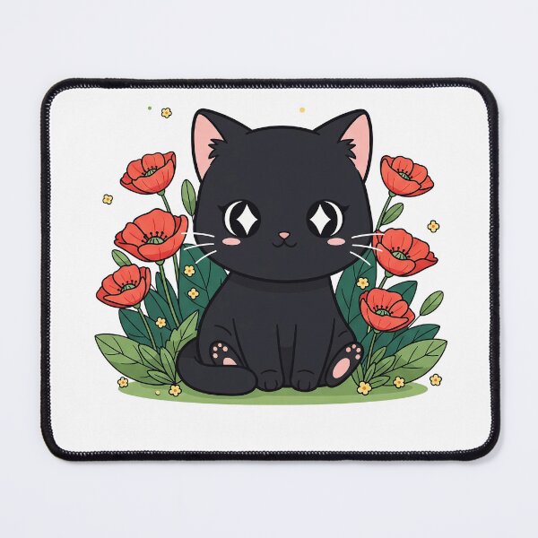 Item preview, Cute Kawaii Black Cat with Flowers Gift For Pet Lover designed and sold by Snuggle Paws⭐⭐⭐⭐⭐.