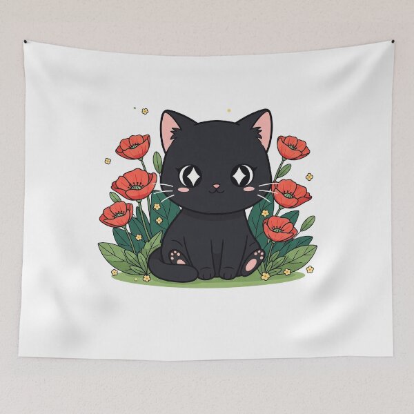 Item preview, Cute Kawaii Black Cat with Flowers Gift For Pet Lover designed and sold by Snuggle Paws⭐⭐⭐⭐⭐.