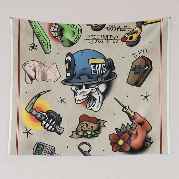 Item preview, Playful Tattoo Flash Sheet with EMS Skull & Symbols designed and sold by darkskinbender.