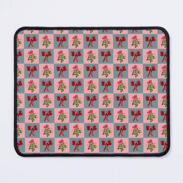 Item preview, Checkered Christmas Bows and Mistletoe Dusty Blue and Pink designed and sold by JasmineGDesigns.