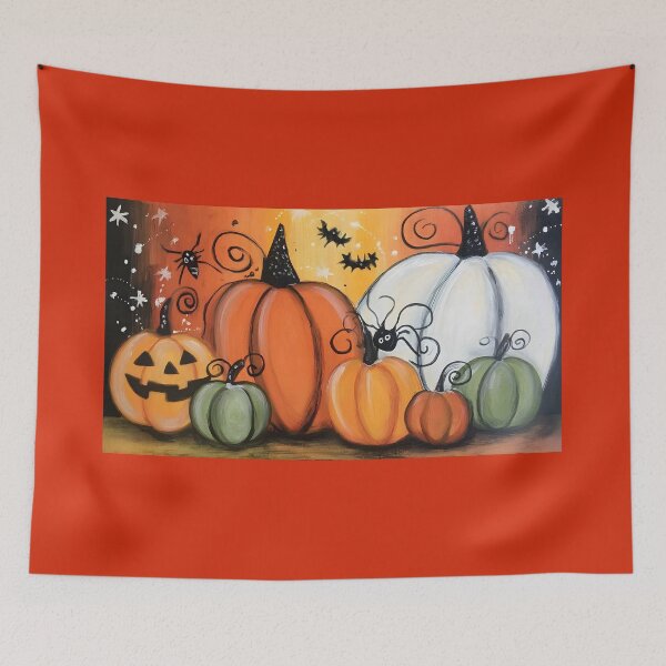 Item preview, Join the Halloween Fun with Playful Pumpkins Swirling Bats and Spooky Spiders designed and sold by OlfactoART Studio.