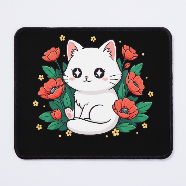 Item preview, Cute Kawaii Black Cat with Flowers Gift For Pet Lover designed and sold by Snuggle Paws⭐⭐⭐⭐⭐.