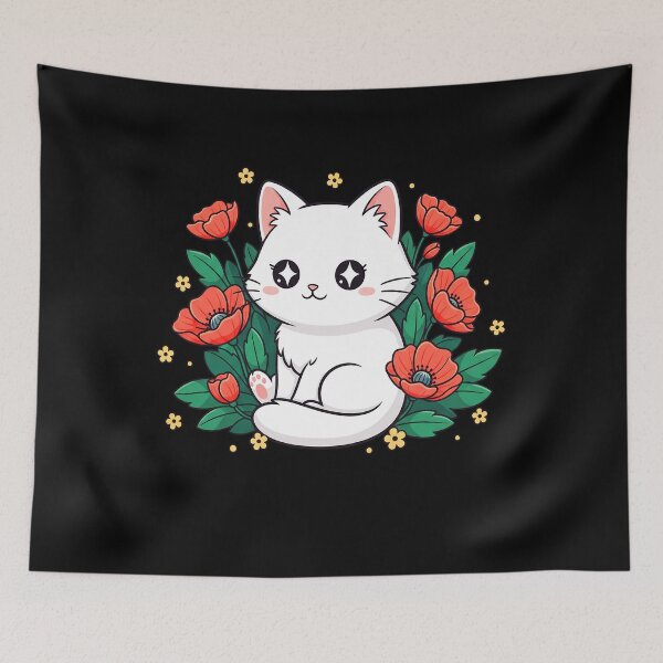 Item preview, Cute Kawaii Black Cat with Flowers Gift For Pet Lover designed and sold by Snuggle Paws⭐⭐⭐⭐⭐.