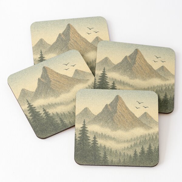 Item preview, Foggy Retro Mountain Range with Birds – Vintage Landscape Illustration designed and sold by StudioTZ.