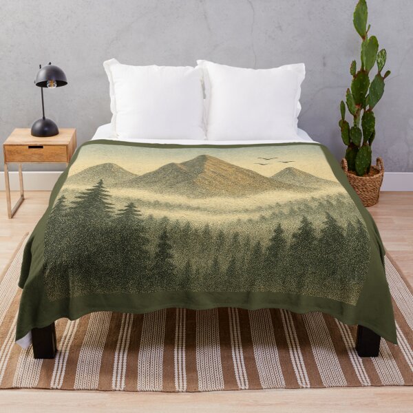 Item preview, Foggy Retro Mountain Range with Birds – Vintage Landscape Illustration designed and sold by StudioTZ.