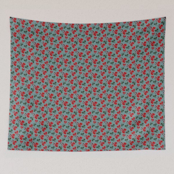Item preview, Tossed Christmas Bows Red Bow and Green Bow Dusty Teal Blue designed and sold by JasmineGDesigns.