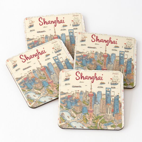 Item preview, illustrated Map of Shanghai's Iconic Skyline designed and sold by Artessie.
