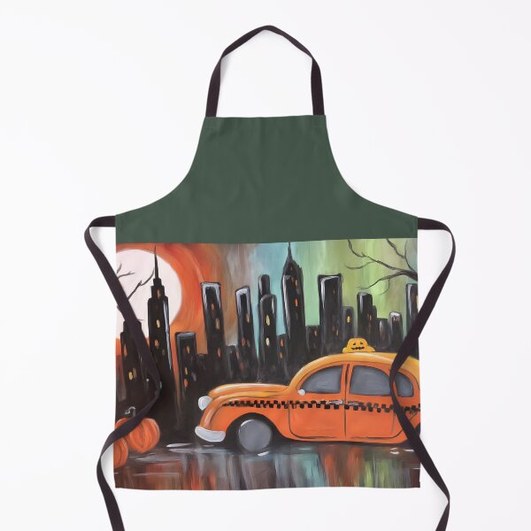 Item preview, Race Through a Moonlit City with Halloween Pumpkins and a Vibrant Yellow New York Cab designed and sold by OlfactoART Studio.