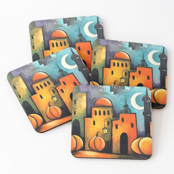 Item preview, Explore a Whimsical Halloween Arabia Cityscape with Giant Pumpkins Lanterns and Crescent Moons designed and sold by OlfactoART Studio.