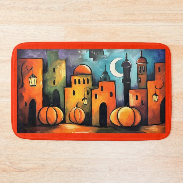 Item preview, Explore a Whimsical Halloween Arabia Cityscape with Giant Pumpkins Lanterns and Crescent Moons designed and sold by OlfactoART Studio.