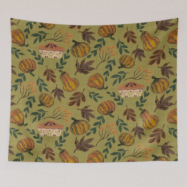 Item preview, Painterly Pumpkins Fall Leaves and Branches and Pumpkin Pie Lime Green designed and sold by JasmineGDesigns.