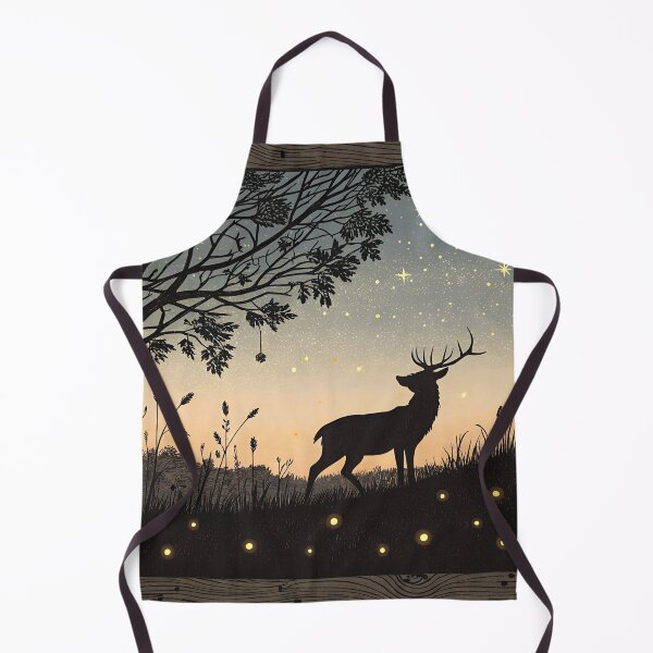 Item preview, Deer Silhouette at Dusk with Fireflies – Vintage Nature Print designed and sold by VividOrganica.