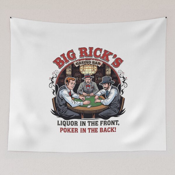 Aperçu de l'œuvre Big Rick's Casino Bar Liquor à l'avant, poker à l'arrière. créée et vendue par NicMacTees.