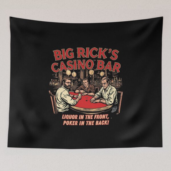 Aperçu de l'œuvre Big Rick's Casino Bar Liquor à l'avant, poker à l'arrière. créée et vendue par NicMacTees.