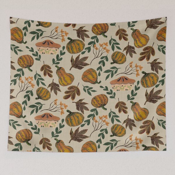 Item preview, Painterly Pumpkins Fall Leaves and Branches and Pumpkin Pie Neutral Beige designed and sold by JasmineGDesigns.