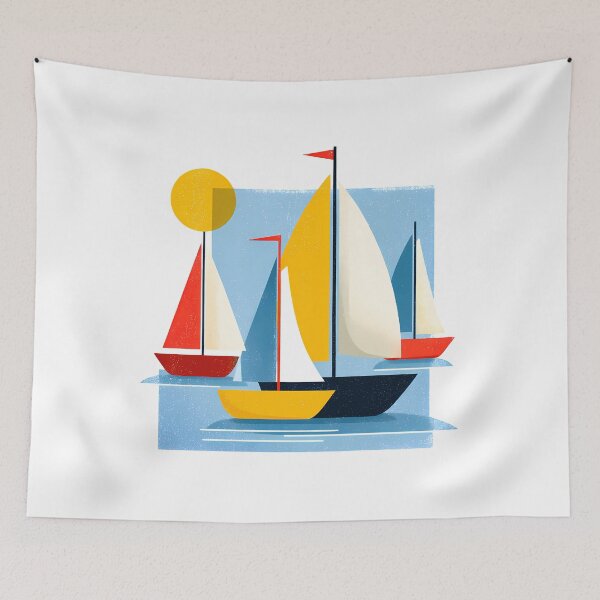 Item preview, Abstract Sailing Boats Illustration – Colorful Nautical Ocean Design designed and sold by DesignArtist.ia.