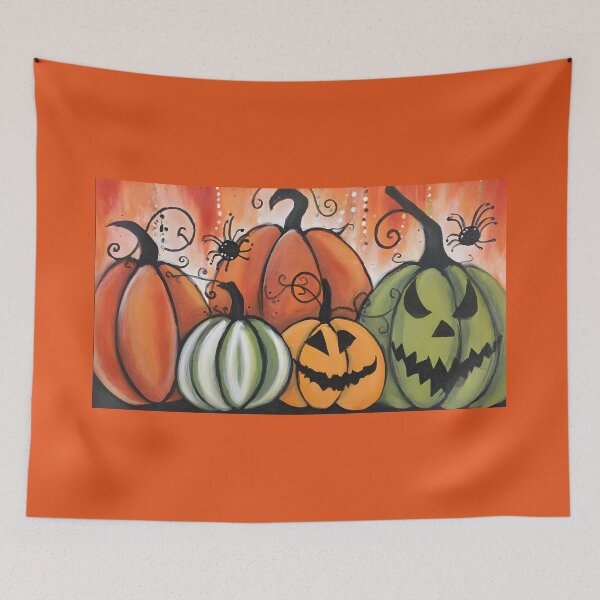 Item preview, Celebrate Halloween Fun with Lively Pumpkins Swirling Vines and Playful Spiders designed and sold by OlfactoART Studio.