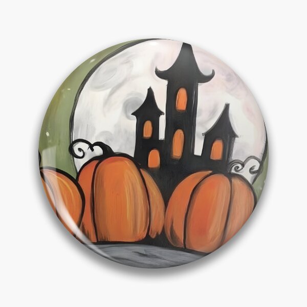 Item preview, Explore a Moonlit Halloween Hill with Bright Pumpkins and Spooky Haunted Gothic Castle designed and sold by OlfactoART Studio.