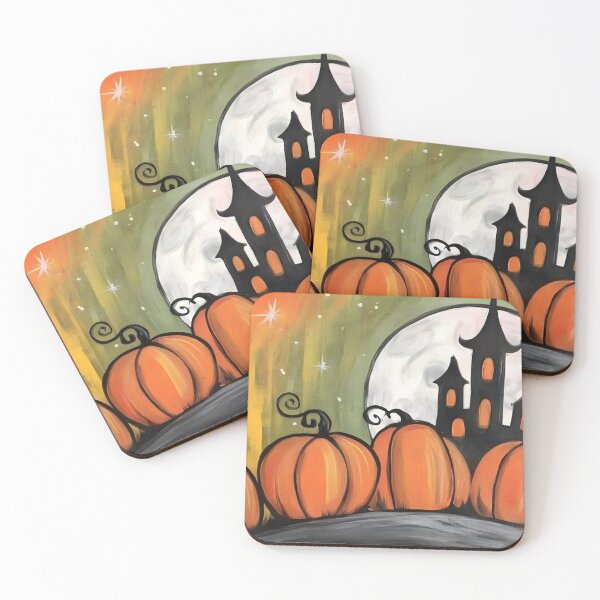Item preview, Explore a Moonlit Halloween Hill with Bright Pumpkins and Spooky Haunted Gothic Castle designed and sold by OlfactoART Studio.