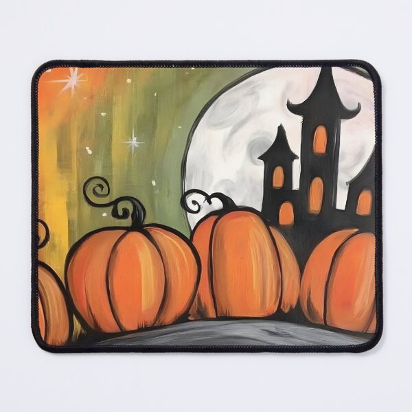 Item preview, Explore a Moonlit Halloween Hill with Bright Pumpkins and Spooky Haunted Gothic Castle designed and sold by OlfactoART Studio.
