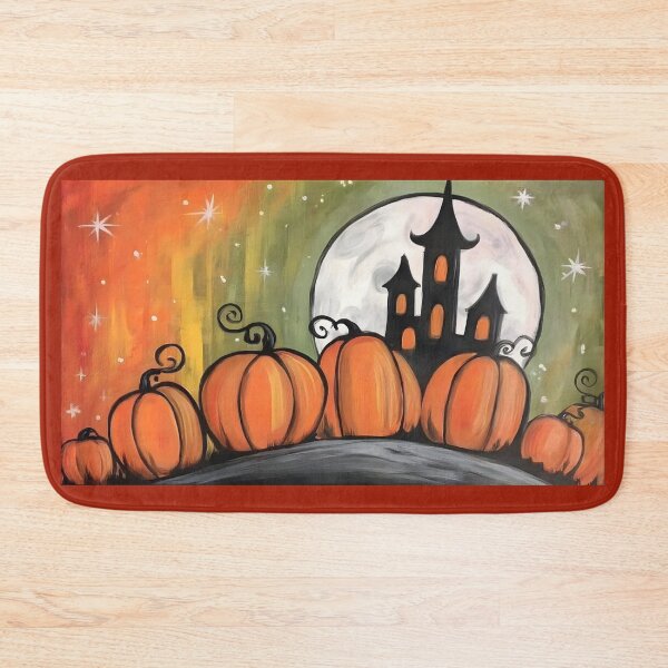 Item preview, Explore a Moonlit Halloween Hill with Bright Pumpkins and Spooky Haunted Gothic Castle designed and sold by OlfactoART Studio.